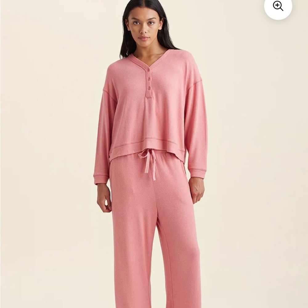 Papinelle Feather Soft Lounge Set - Pink Boxy Tee & Wide Leg Pants - Size M